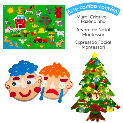 Combo Feltros - Mural Criativo + Árvore de Natal + Expressão Facial Montessori