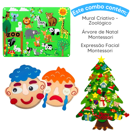 Combo Feltros - Mural Criativo + Árvore de Natal + Expressão Facial Montessori