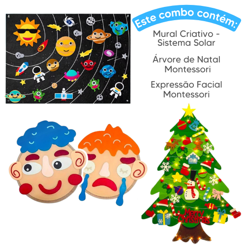 Combo Feltros - Mural Criativo + Árvore de Natal + Expressão Facial Montessori