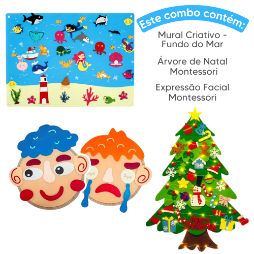 Combo Feltros - Mural Criativo + Árvore de Natal + Expressão Facial Montessori