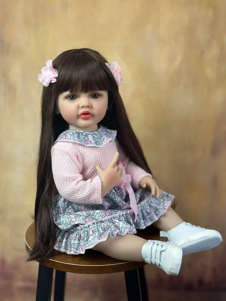 Boneca Bebê Reborn Betina Flores | Cabelo Castanho