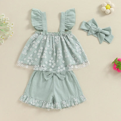 Conjunto Floral Babadinhos + Laço | 6-3 Anos