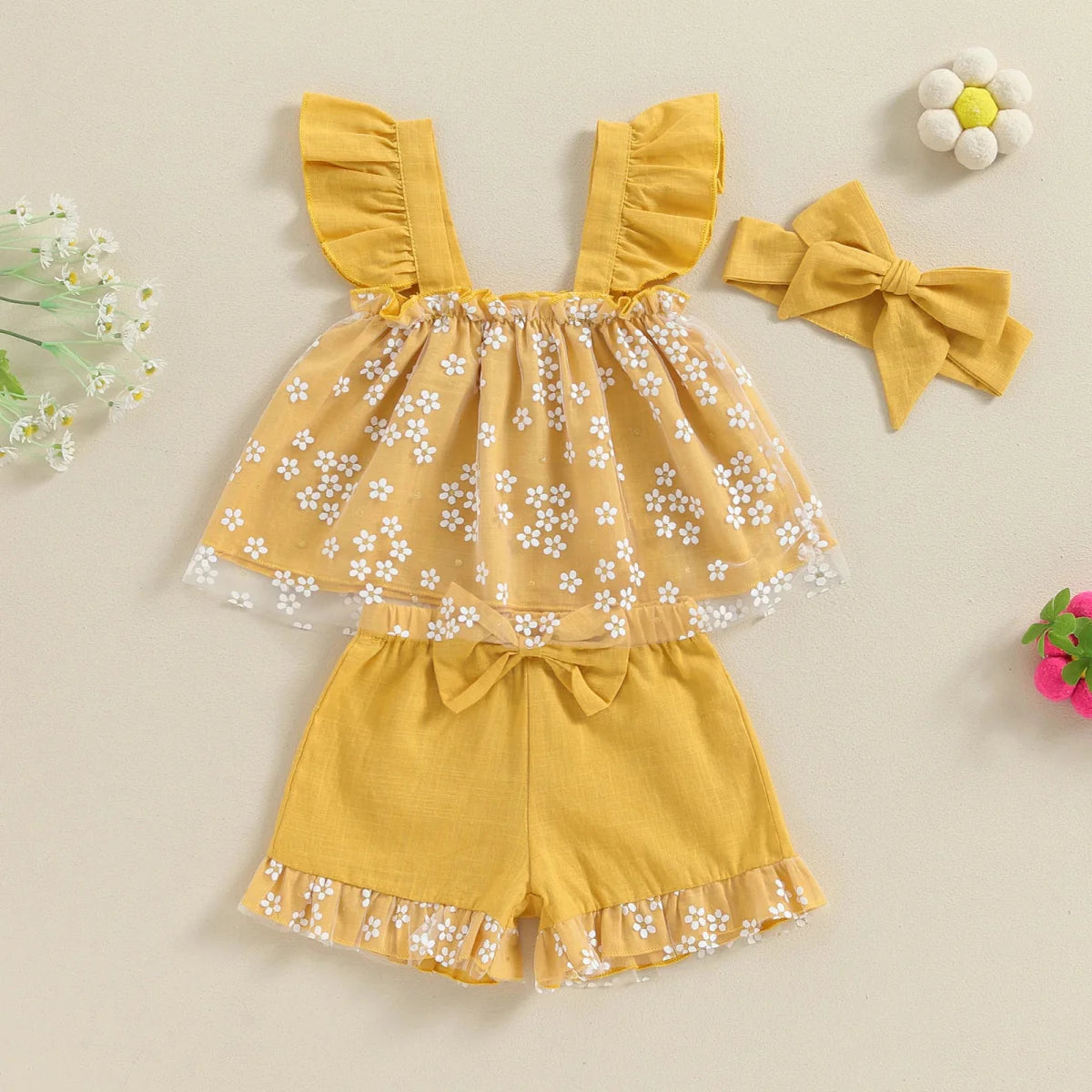 Conjunto Floral Babadinhos + Laço | 6-3 Anos