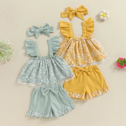 Conjunto Floral Babadinhos + Laço | 6-3 Anos