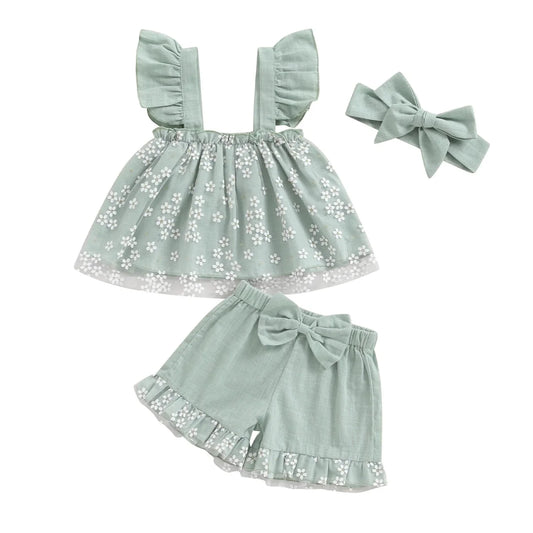 Conjunto Floral Babadinhos + Laço | 6 - 3 Anos - Betina Baby