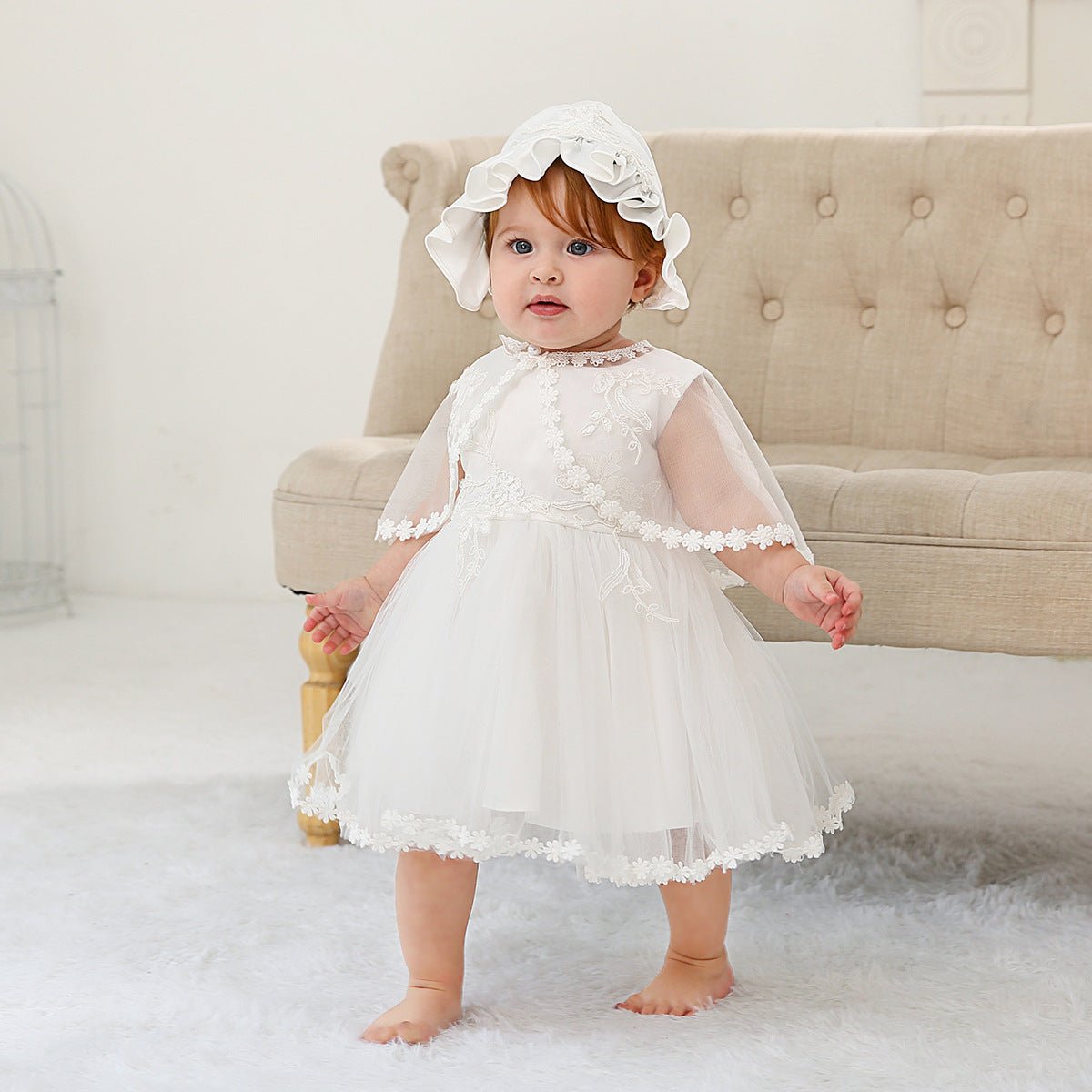 Vestido Batizado Tule + Touca | 0-24 Meses