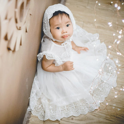 Vestido Batizado Tule + Touca | 0-24 Meses