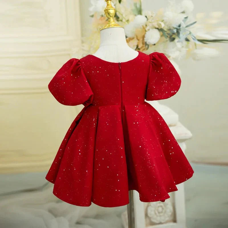 Vestido de Festa Princesa Vermelho Brilhoso | 0-3 Anos