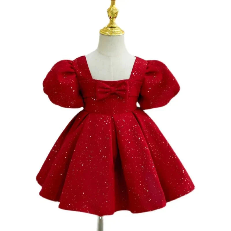 Vestido de Festa Princesa Vermelho Brilhoso | 0-3 Anos