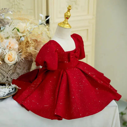 Vestido de Festa Princesa Vermelho Brilhoso | 0-3 Anos