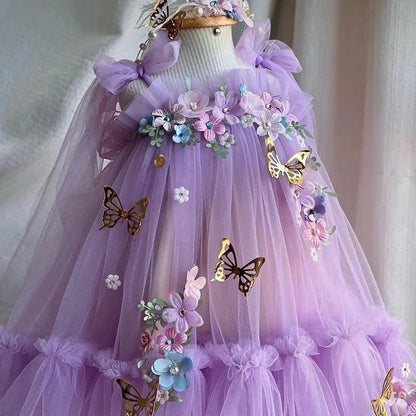 Vestido de Festa Tule Jardim Encantado Asinha Luxo | 6M-6 Anos