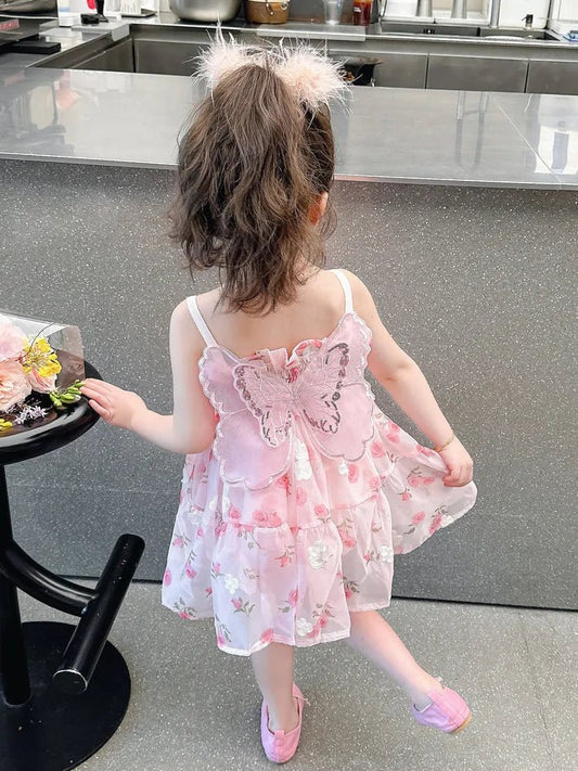 Vestido Tule Asinha Flores Pink | 9M-3 Anos