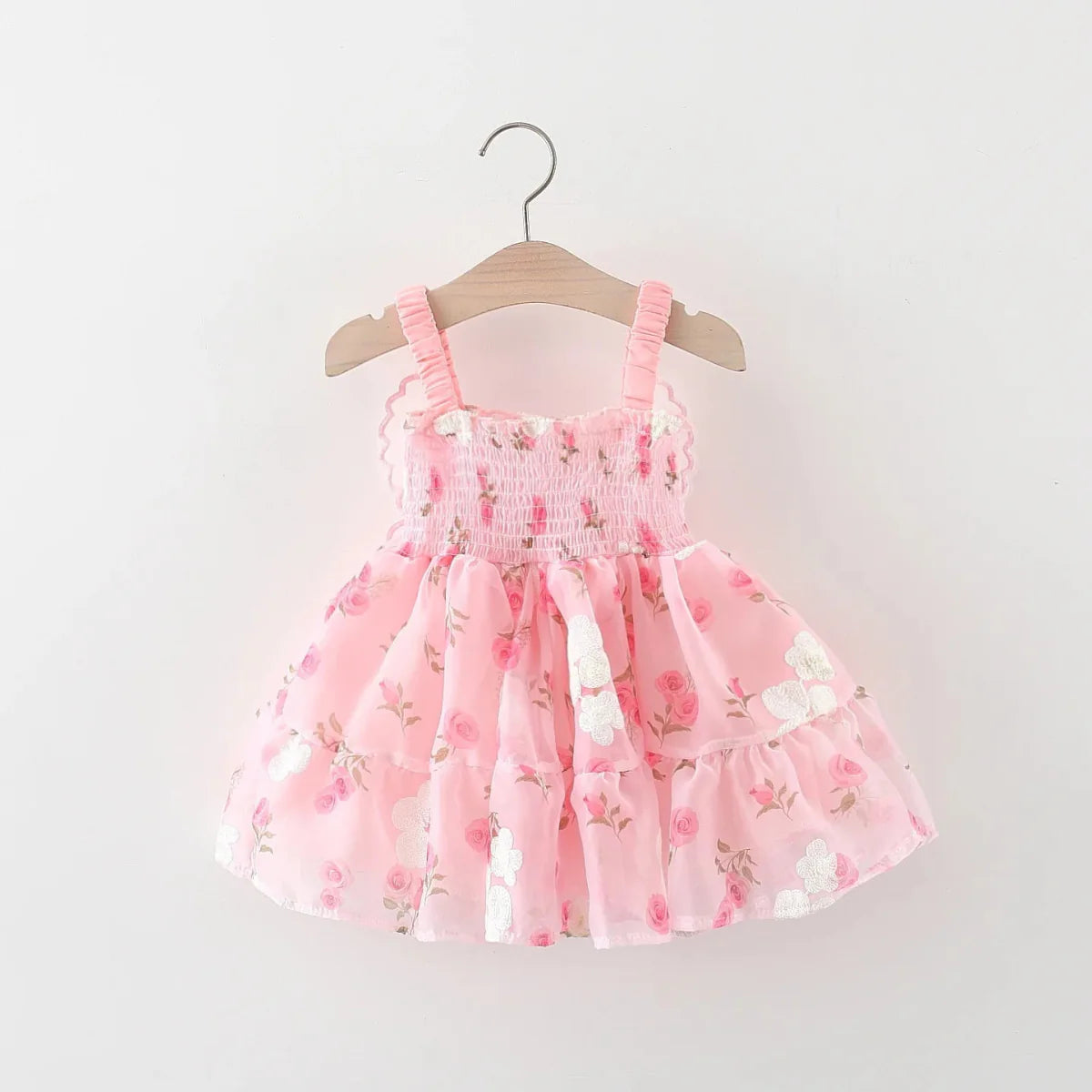 Vestido Tule Asinha Flores Pink | 9M-3 Anos