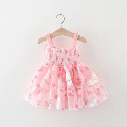 Vestido Tule Asinha Flores Pink | 9M-3 Anos