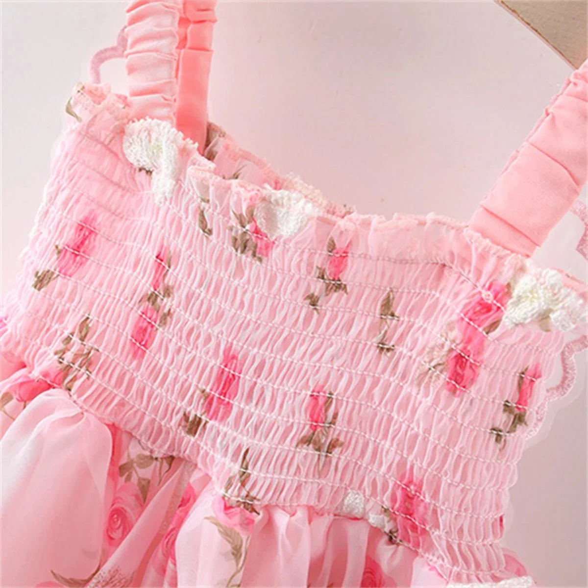 Vestido Tule Asinha Flores Pink | 9M-3 Anos