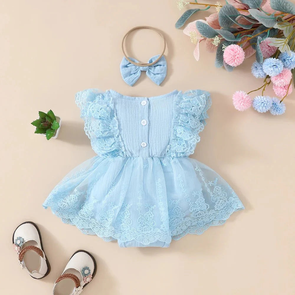 Vestido Tule Babado + Laço | 0-18 Meses