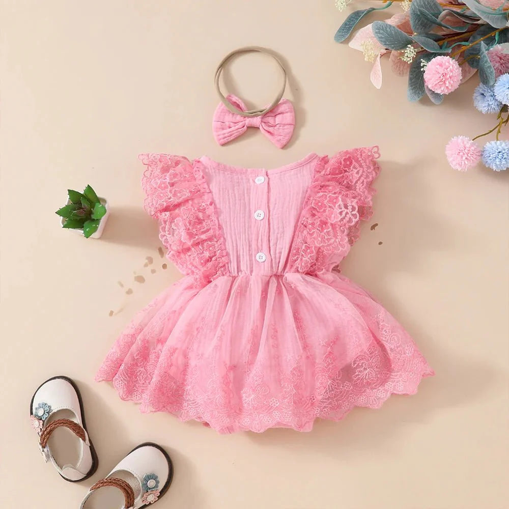 Vestido Tule Babado + Laço | 0-18 Meses