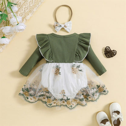 Vestido Tule Bordado Manga | 0-24 Meses