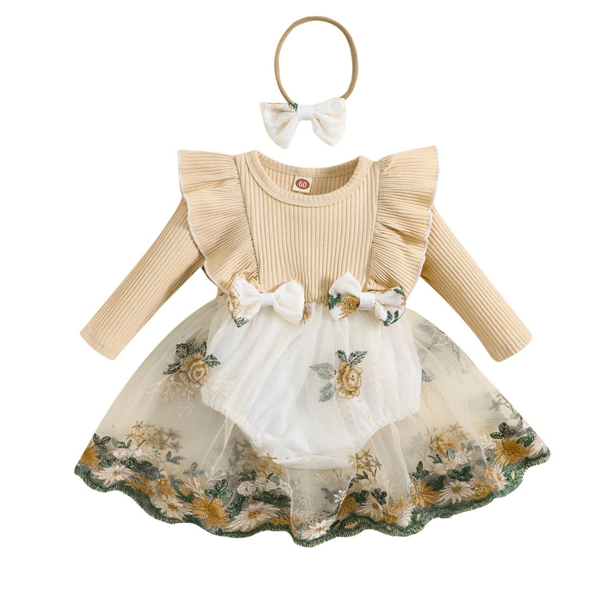 Vestido Tule Bordado Manga | 0-24 Meses - Betina Baby