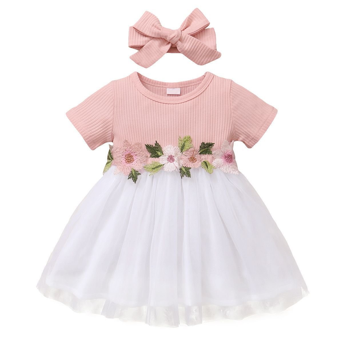 Vestido Tule Flores Meia Manga | 0 - 24 Meses - Betina Baby