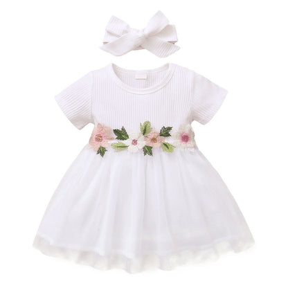 Vestido Tule Flores Meia Manga | 0 - 24 Meses - Betina Baby