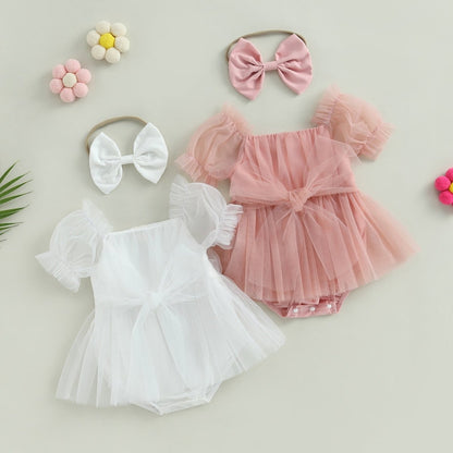 Vestido Manguinha Tule + Laço | 0-24 Meses