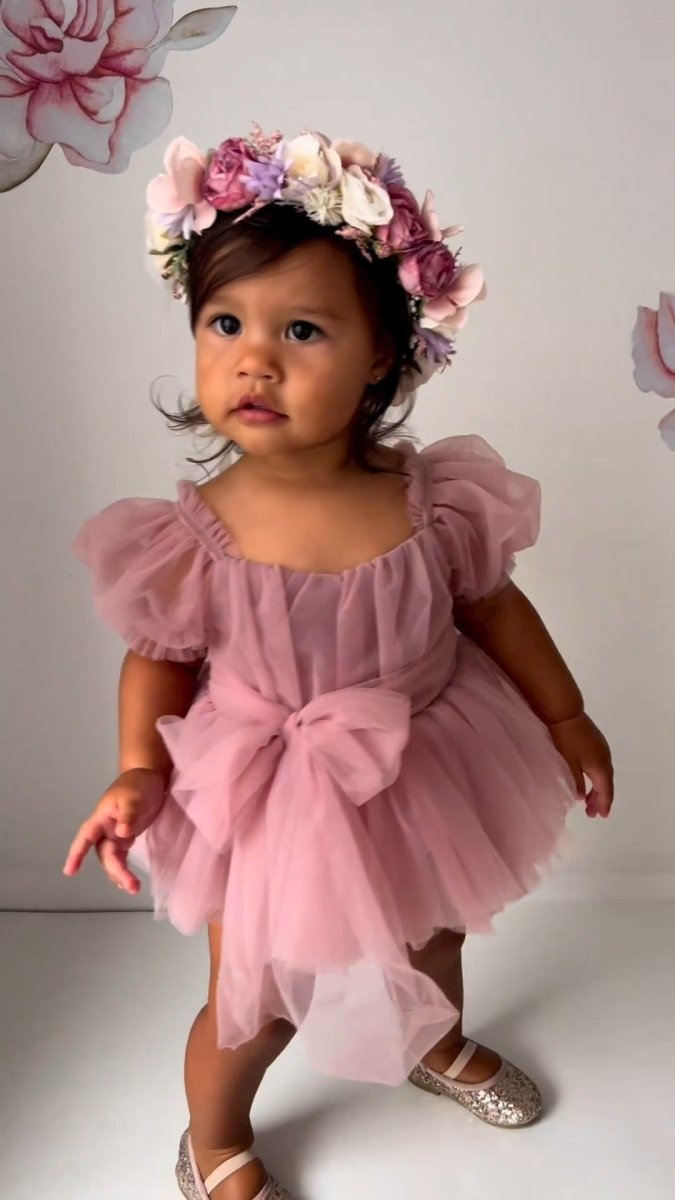 Vestido Manguinha Tule + Laço | 0-24 Meses