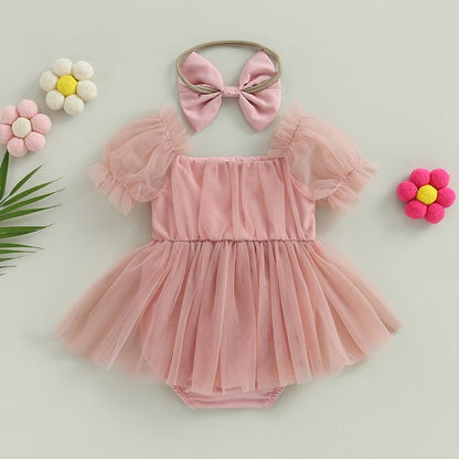 Vestido Manguinha Tule + Laço | 0-24 Meses