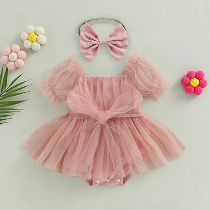 Vestido Manguinha Tule + Laço | 0-24 Meses