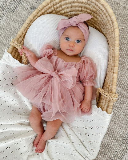 Vestido Manguinha Tule + Laço | 0-24 Meses