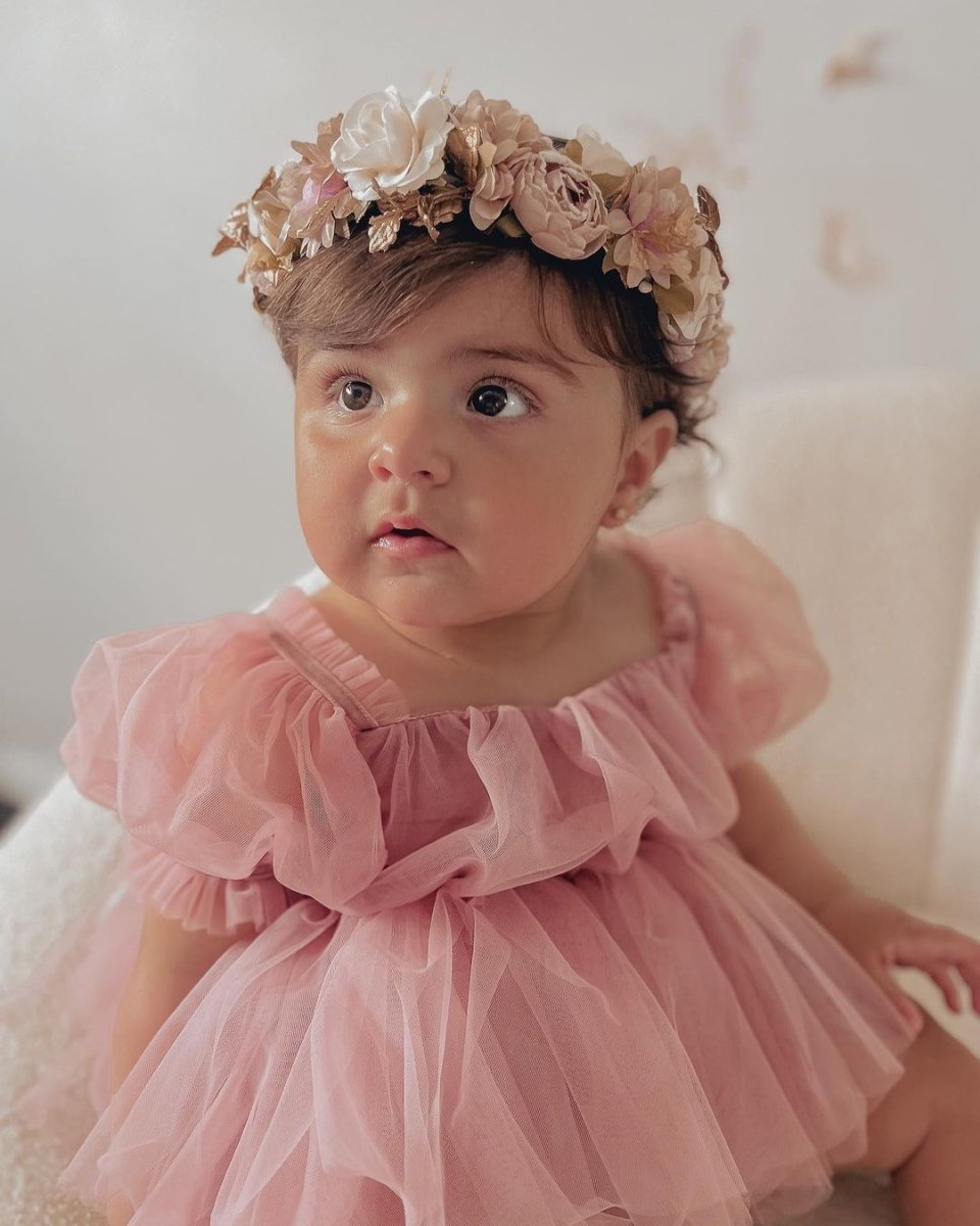 Vestido Manguinha Tule + Laço | 0-24 Meses