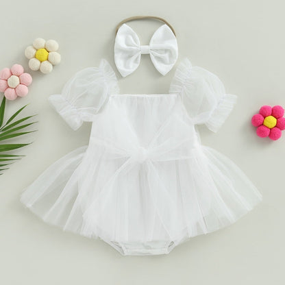 Vestido Manguinha Tule + Laço | 0-24 Meses