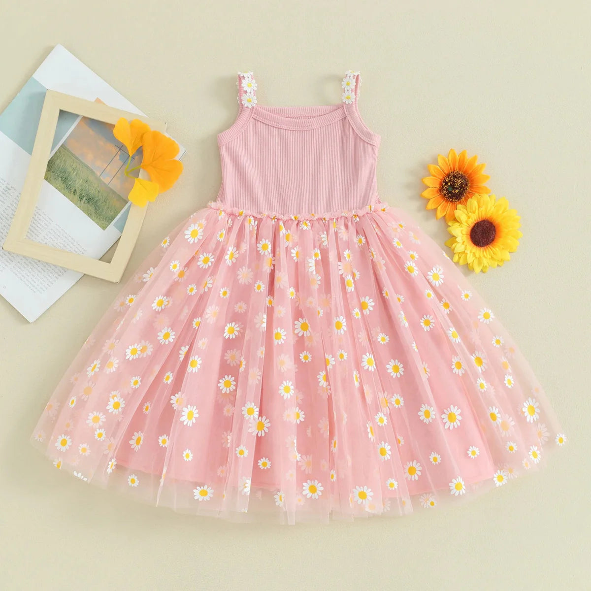 Vestido Tule Longo Margaridas | 6M -3 Anos