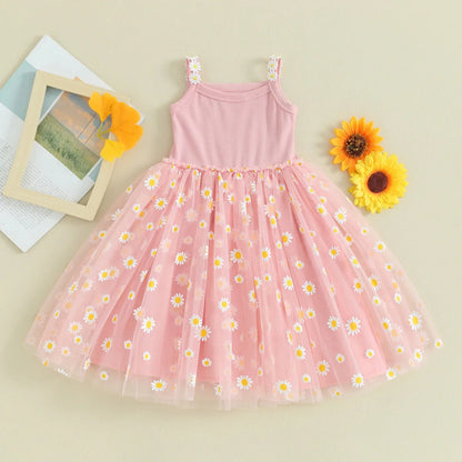 Vestido Tule Longo Margaridas | 6M -3 Anos