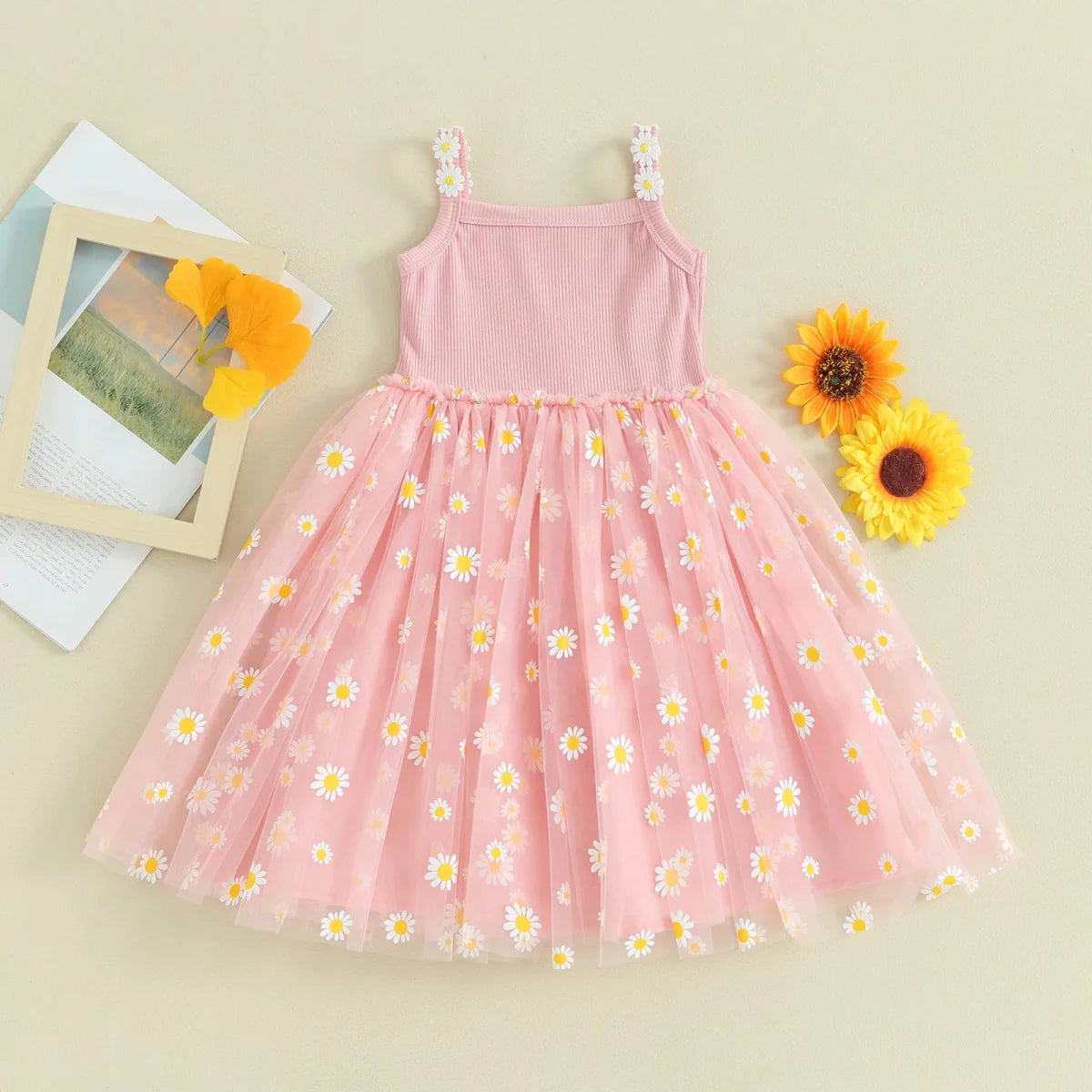 Vestido Tule Longo Margaridas | 6M -3 Anos