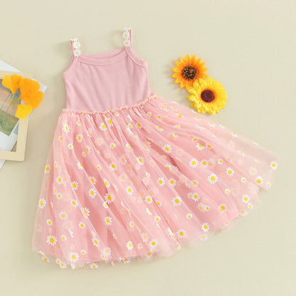 Vestido Tule Longo Margaridas | 6M -3 Anos